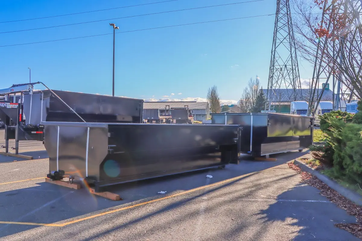 Roll-off dumpster ready for waste disposal at job site for Concrete Dumpster Rental in South San Jose Hills